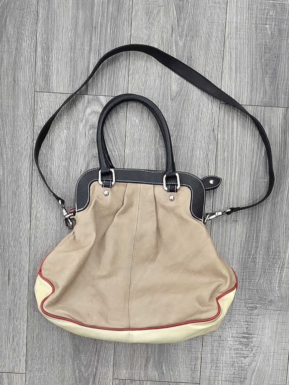 Made in Italy Genuine Leather Satchel Handbag Beige Black Red Shoulder Bag